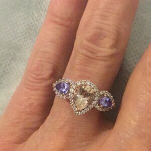 NWT DALLAS PRINCE Pear Cut Pink Morganite Amethyst & White Zircon Ring